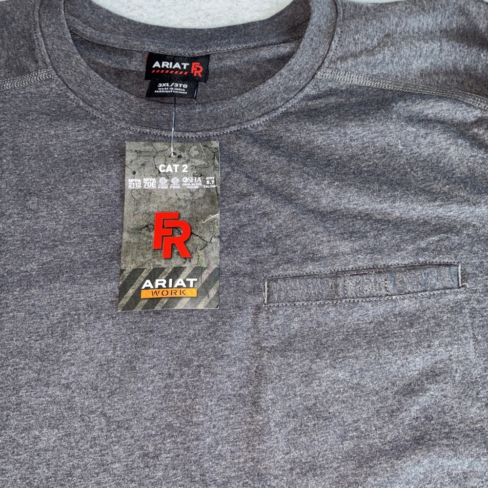 Ariat FR Air Crew LS T-Shirt Mens 3XL Charcoal Heather Flame Resistant CAT2 NEW